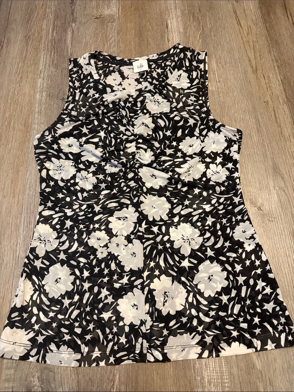 CAbi Black & White Floral Scoop Neck Tank